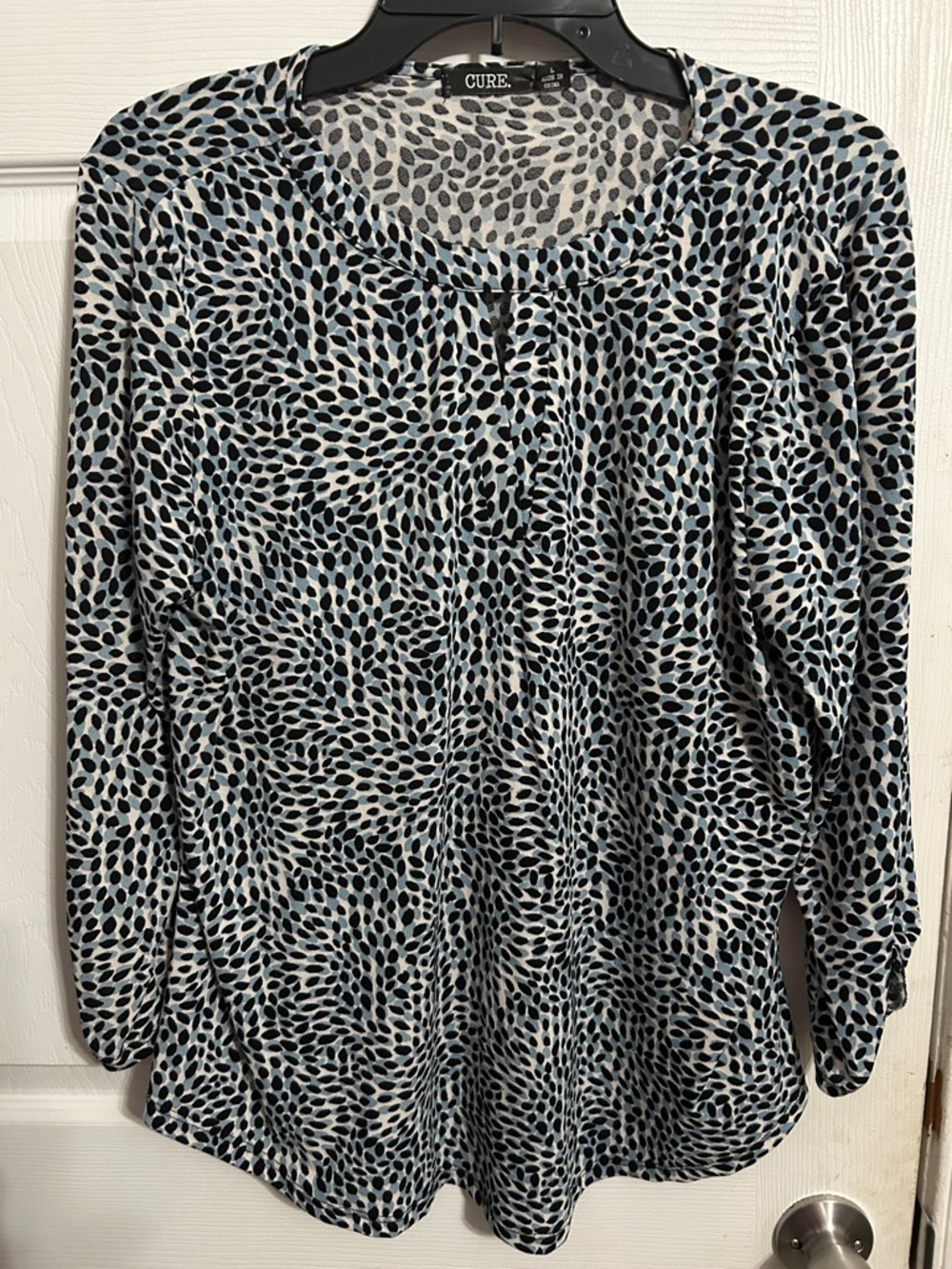 CURE Blue and Black Printed Long Sleeve Blouse